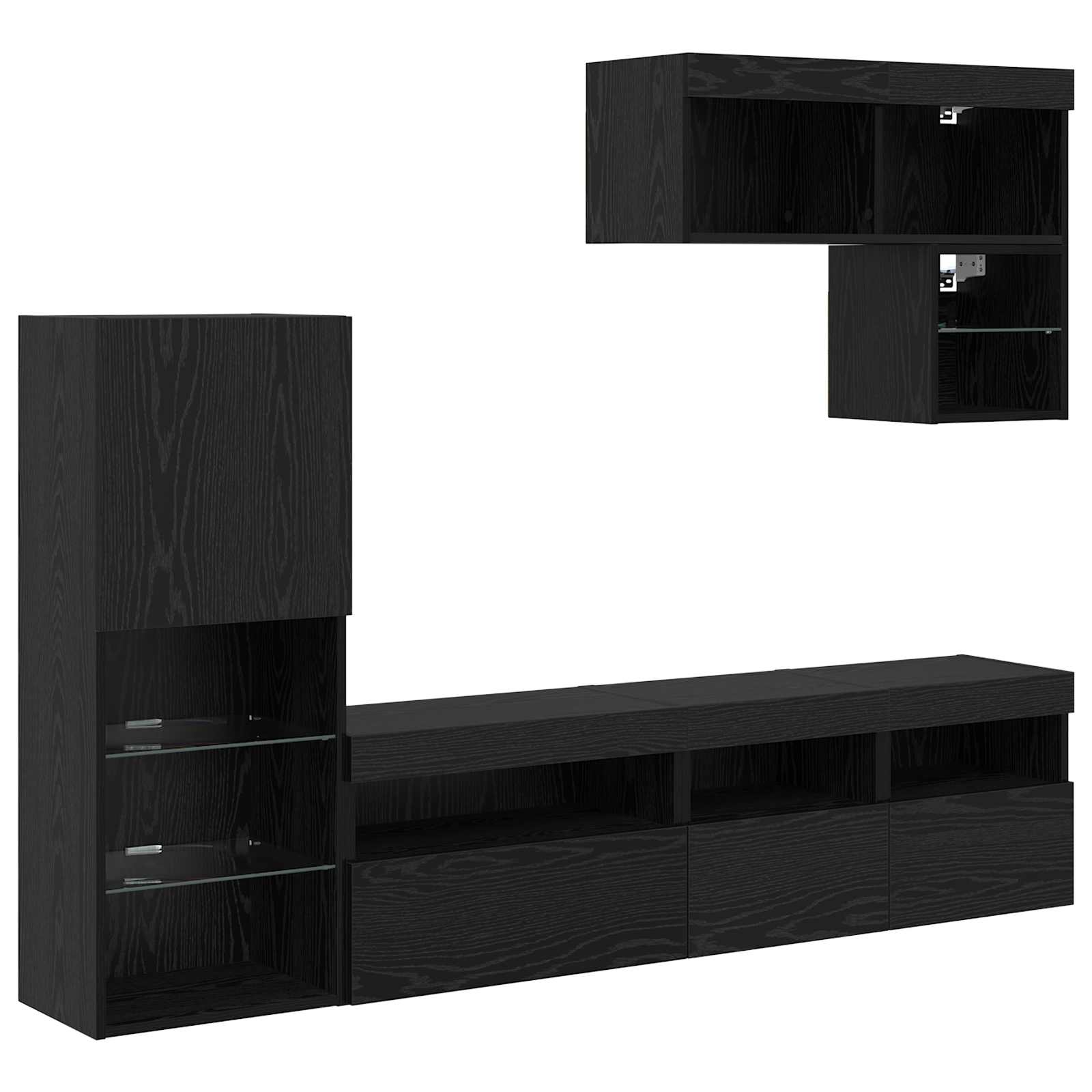 Unità per TV a Muro 6 pcs Rovere Nero Legno multistrato
