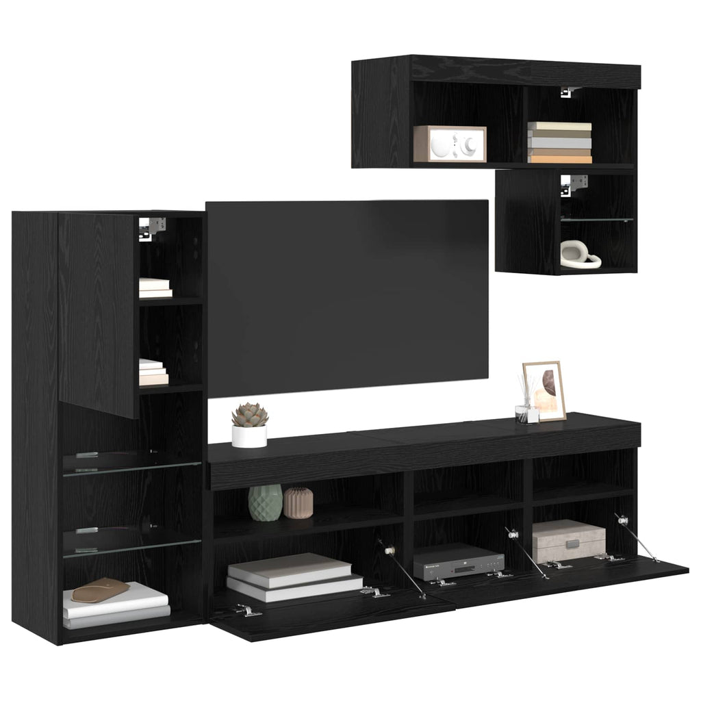 Unità per TV a Muro 6 pcs Rovere Nero Legno multistrato