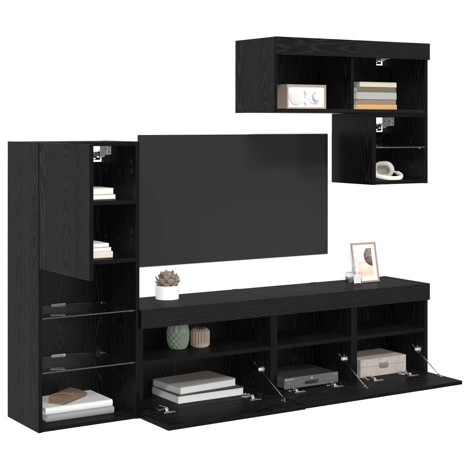 Unità per TV a Muro 6 pcs Rovere Nero Legno multistrato