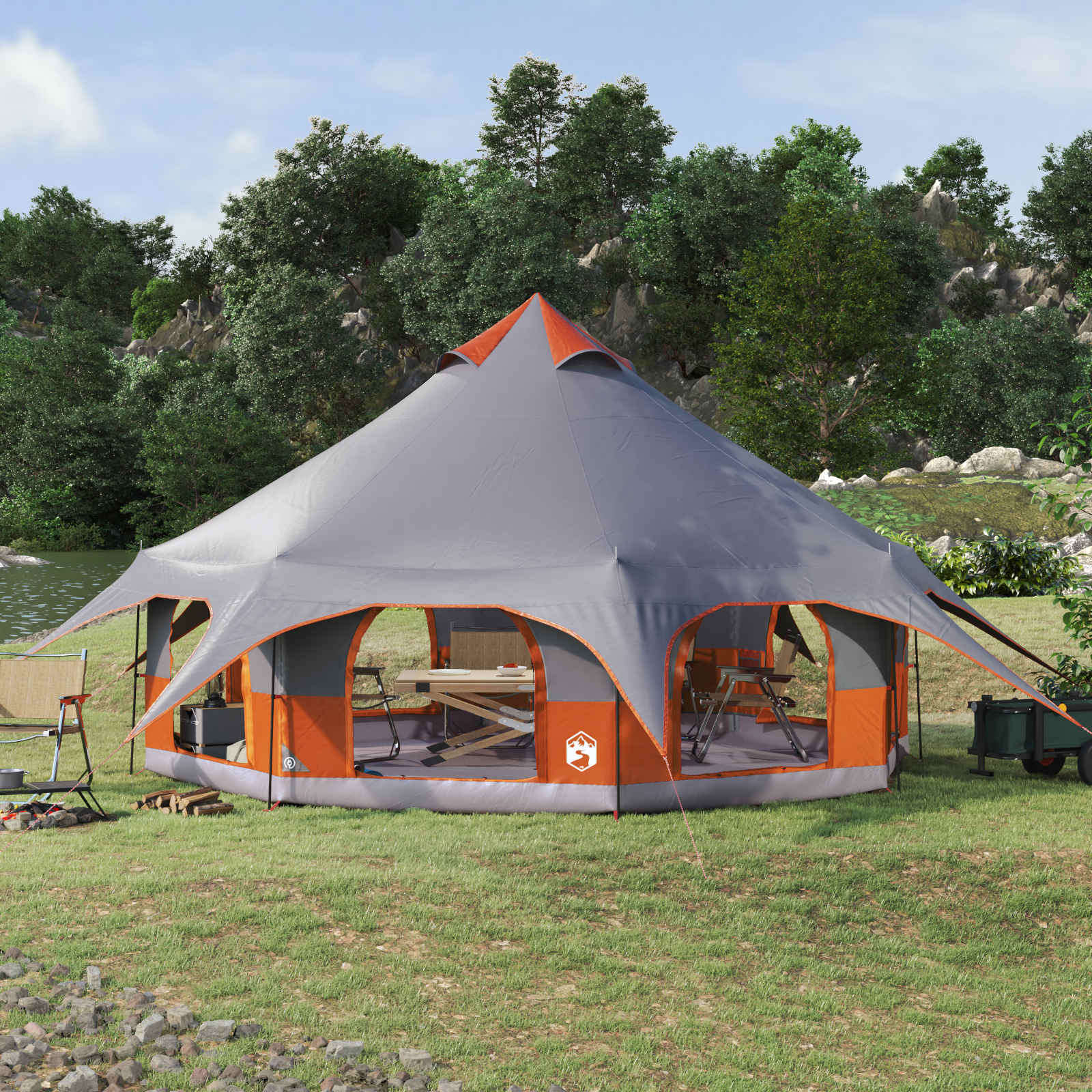 Tenda Familiare Grigio e arancione 10 persone