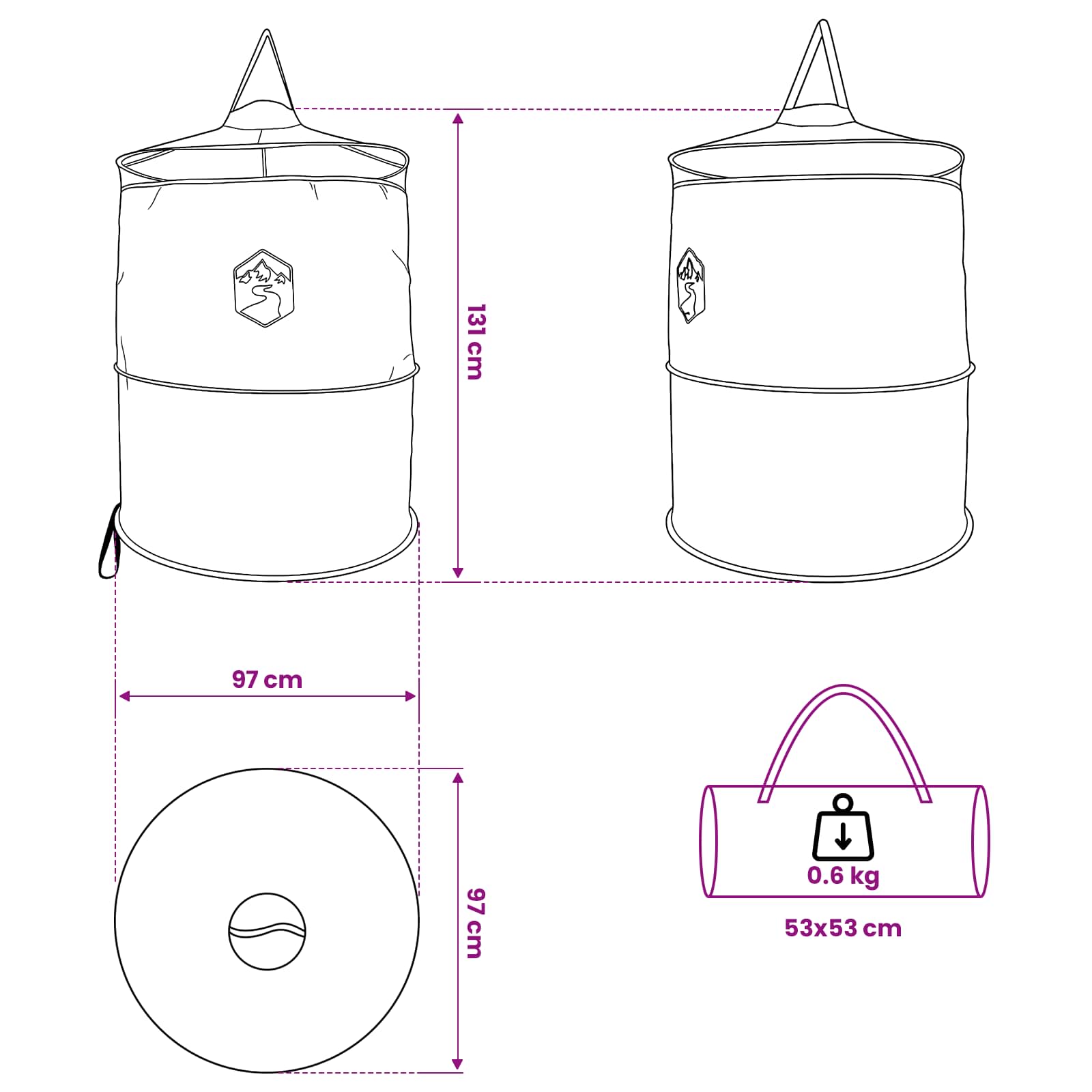 Tenda per toilet pop-up con corda sospesa Grigio e arancione