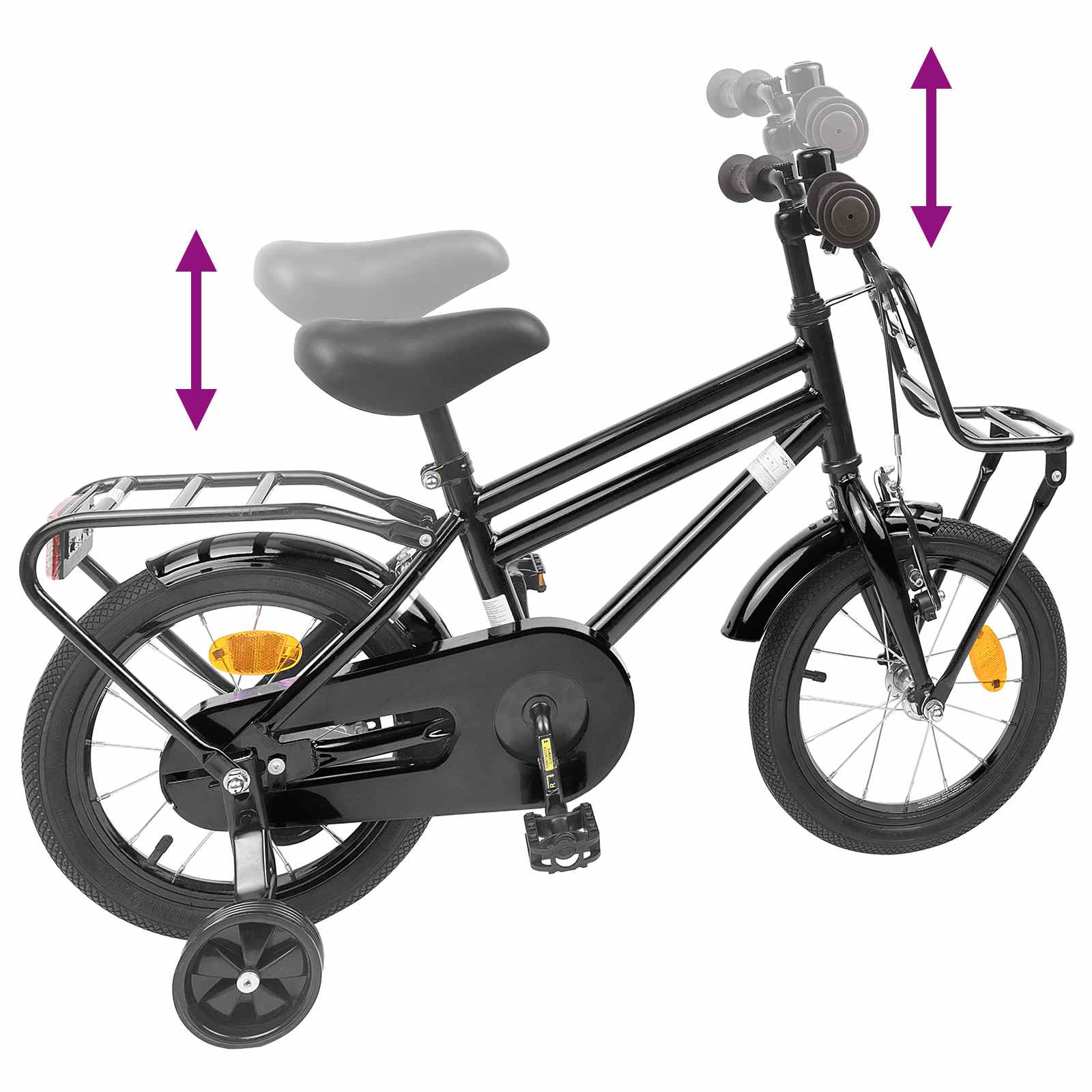 Bicicletta per Bambini 16 Pollici per bambini di 4-6 anni Nero