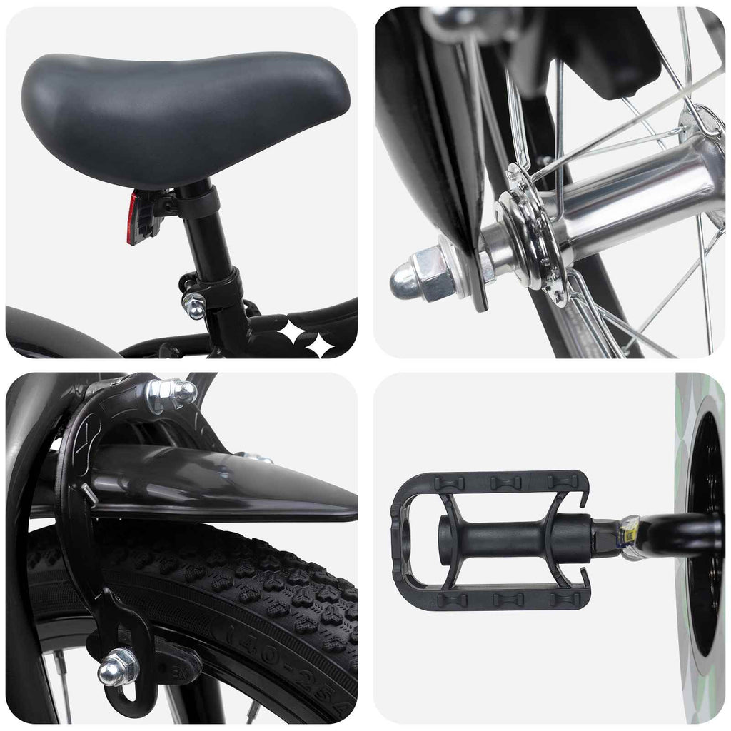 Bicicletta per Bambini 16 Pollici per bambini di 4-6 anni Nero