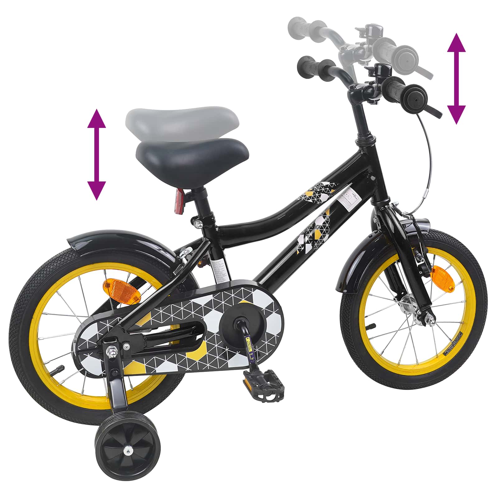 Bicicletta per Bambini 16 Pollici per bambini di 4-6 anni Nero
