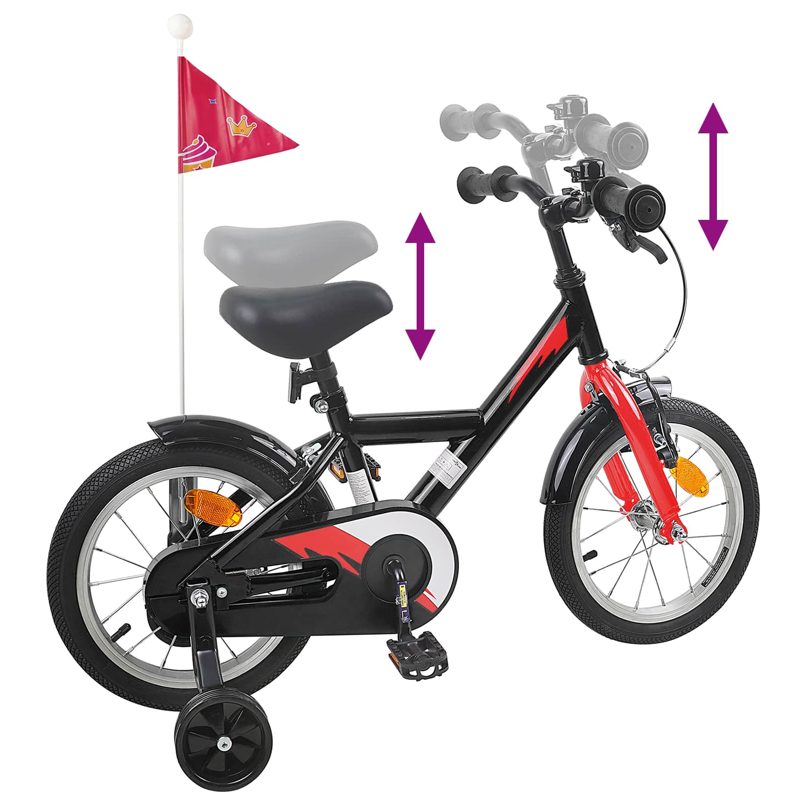 Bicicletta per Bambini 12 Pollici per bambini di 2-4 anni Nero