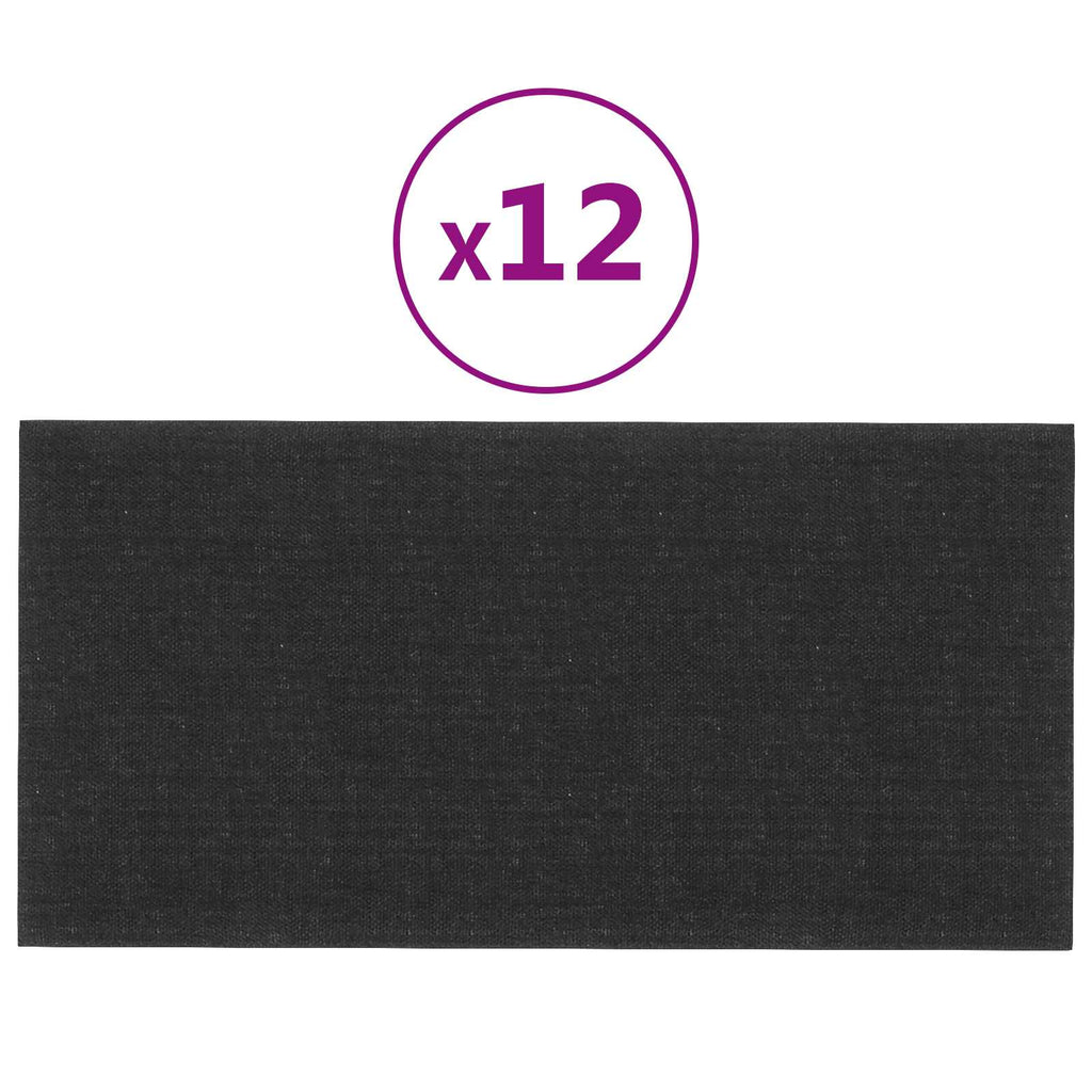Testiera da Parete 12 pcs Nero 60 x 30 cm Tessuto