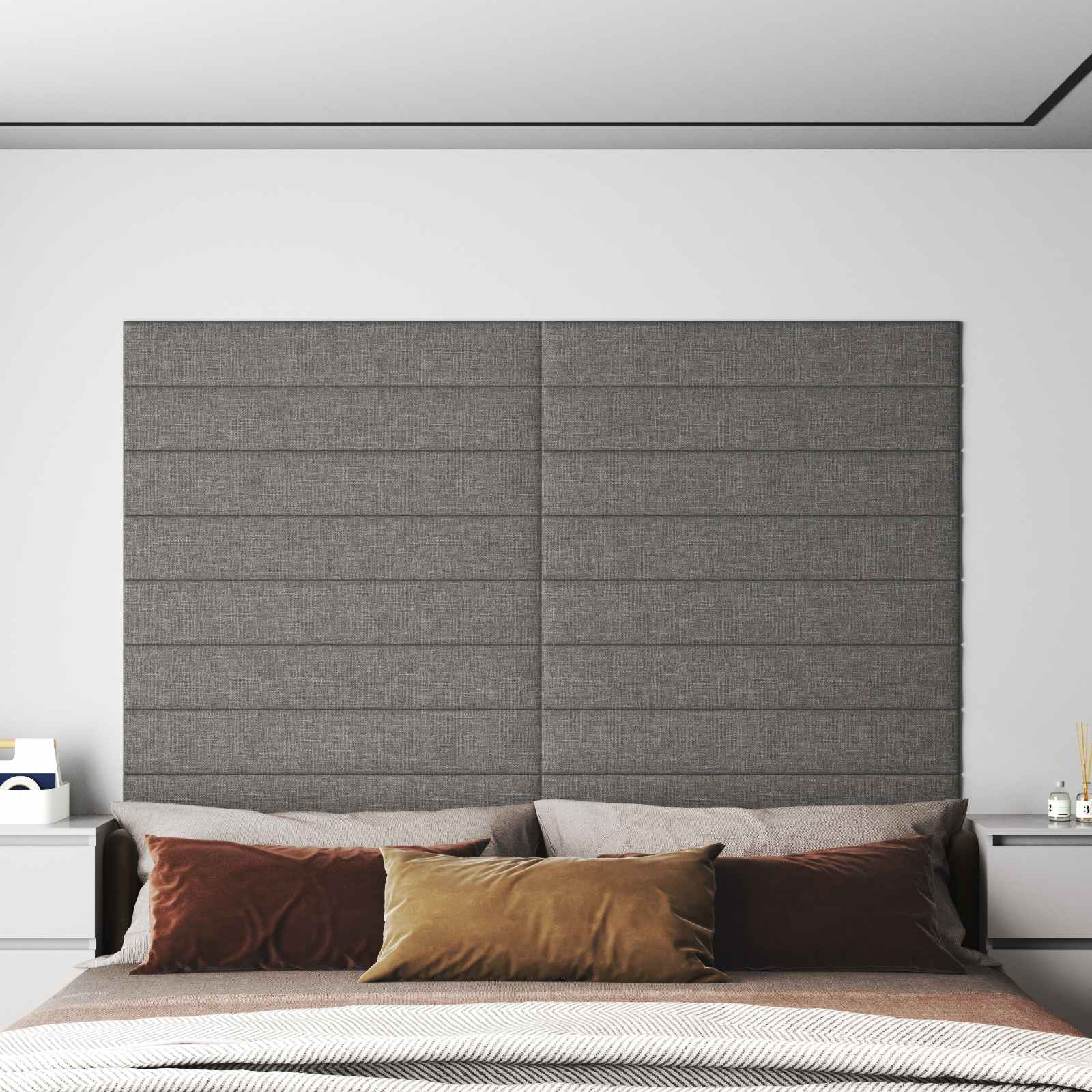 Testiera da Parete 12 pcs Grigio chiaro 90 x 15 cm Tessuto