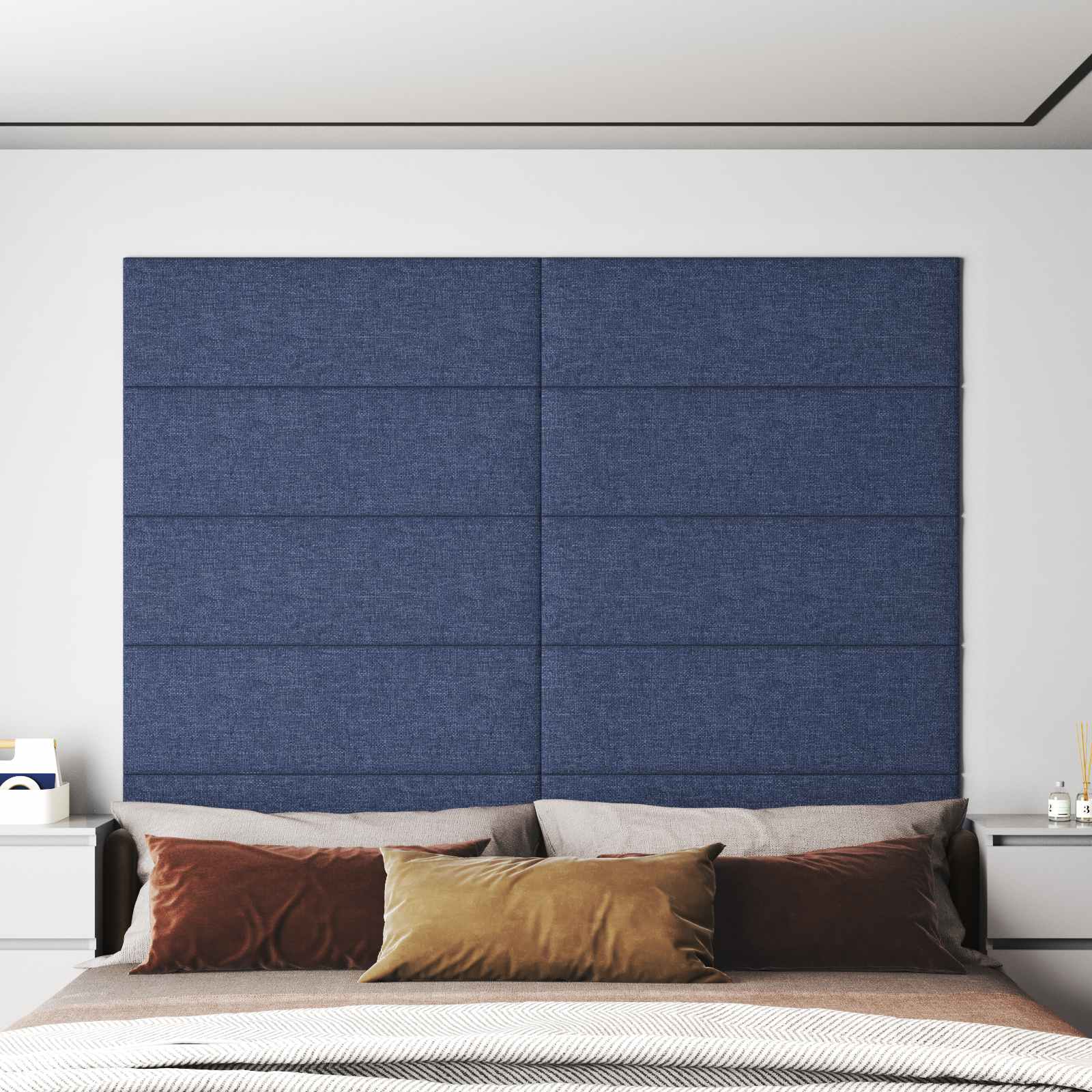Testiera da Parete 12 pcs Blu 90 x 30 cm Tessuto