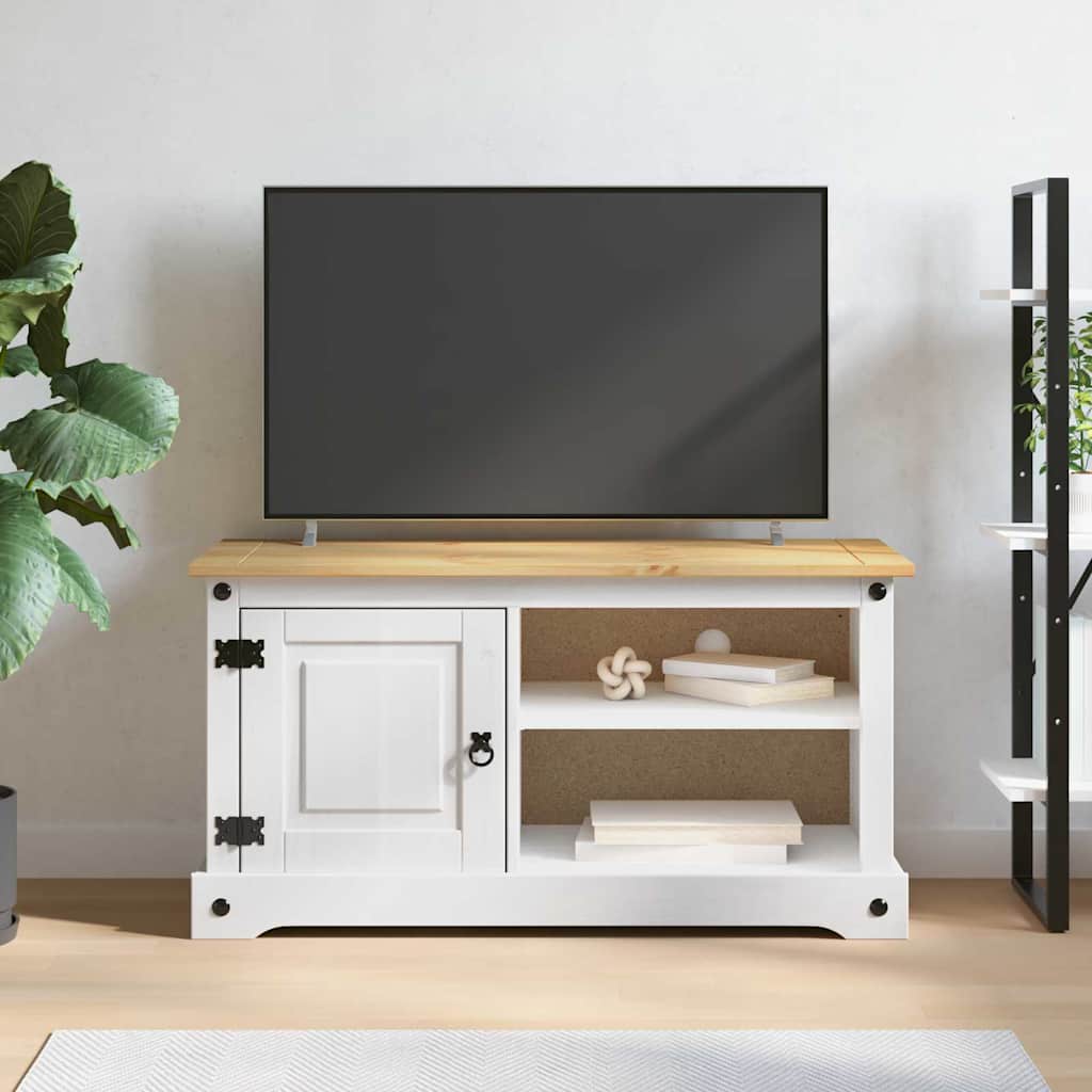 Mobile TV Corona Bianco 100 x 40 x 52 cm Pino massello