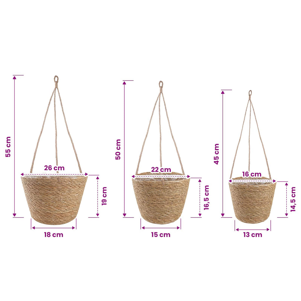 Cesti per piante in erba marina 3 pcs Naturale Ø26 x 19 cm