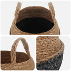 Vaso da fiori con manici Nero Ø 32 x 32 cm 100% Erba marina
