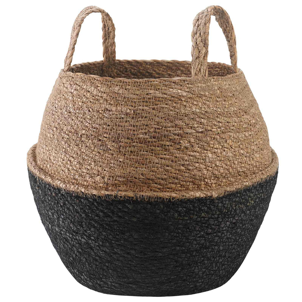 Vaso da fiori con manici Nero Ø 32 x 32 cm 100% Erba marina