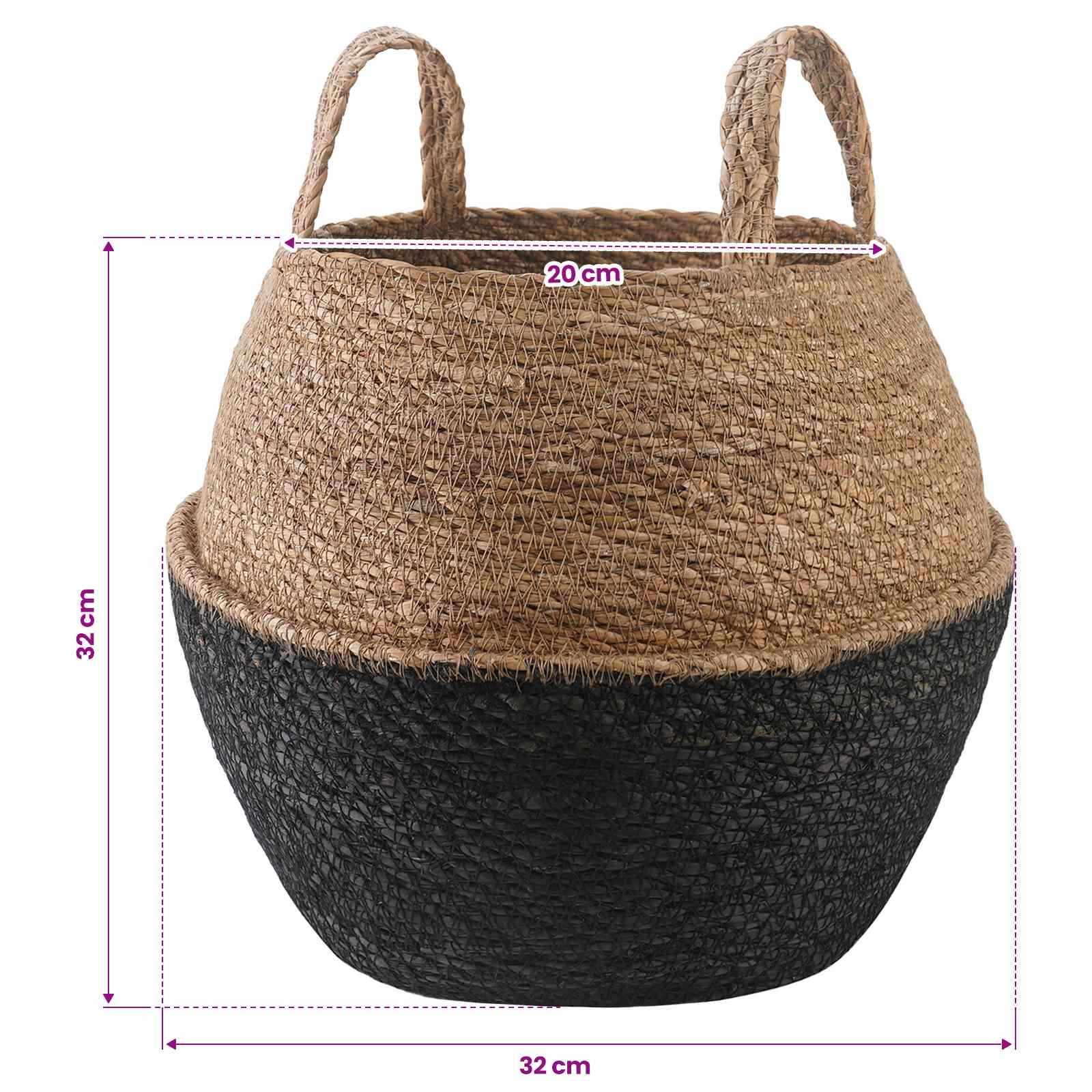 Vaso da fiori con manici Nero Ø 32 x 32 cm 100% Erba marina