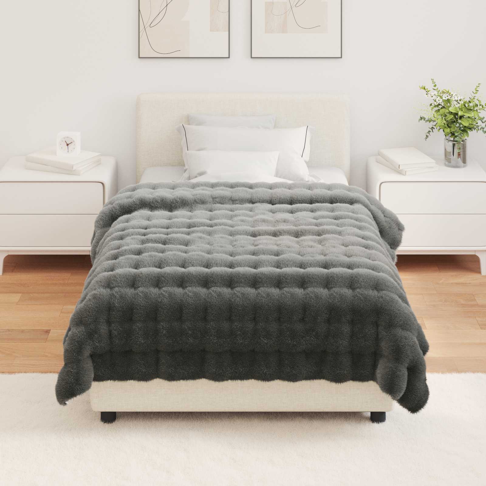 Coperta antiscivolo in sintetica di coniglio Olite Grigio Scuro