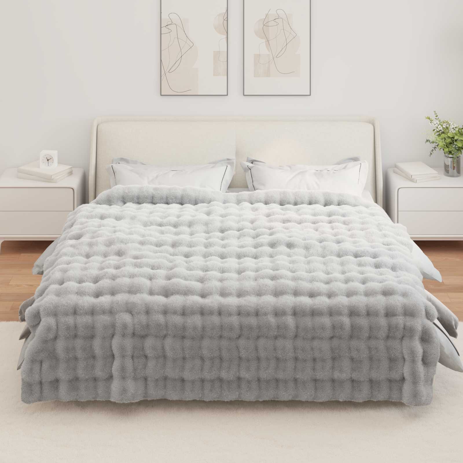 Coperta antiscivolo in sintetica di coniglio Olite Grigio