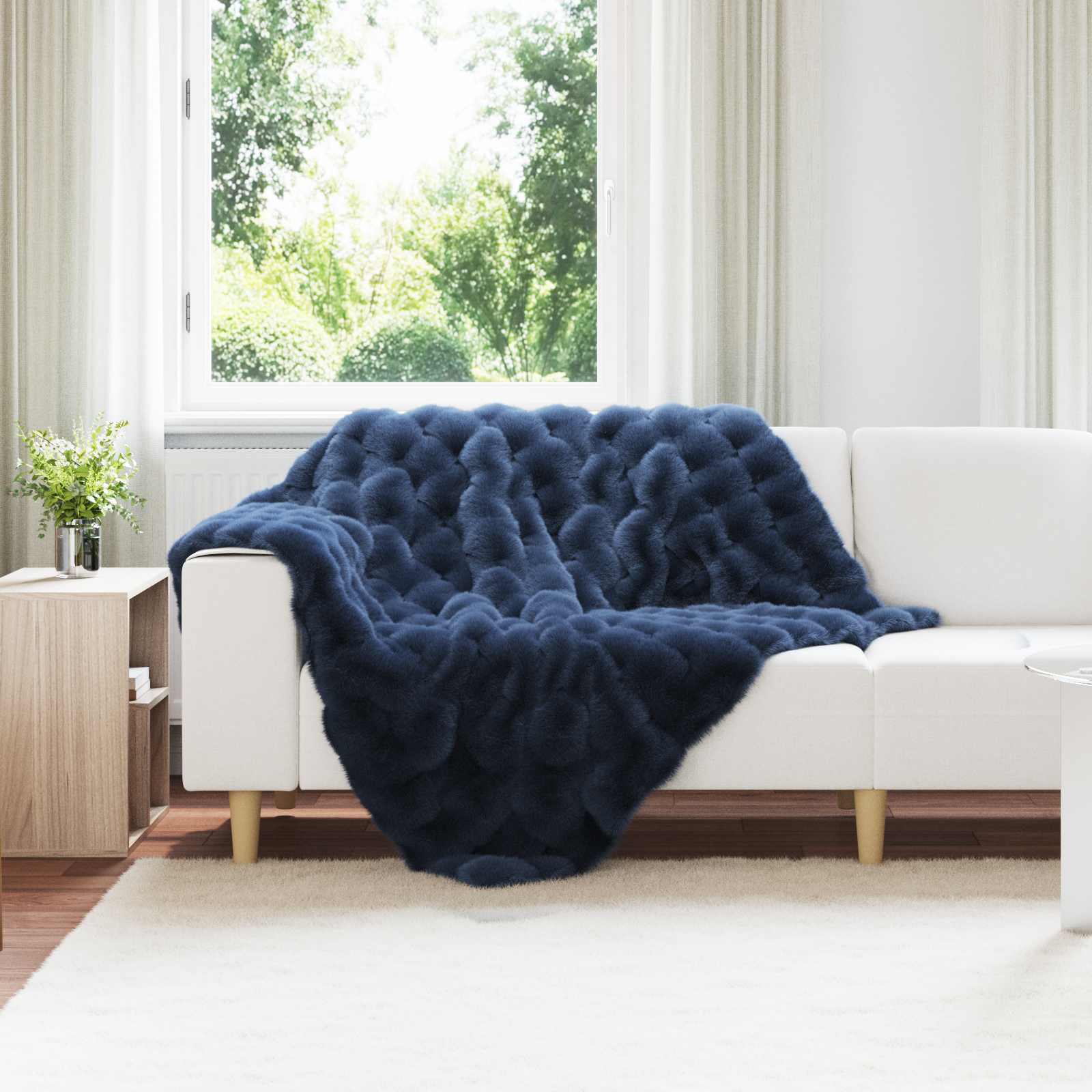 Coperta antiscivolo in sintetica di coniglio Olite Blu Marino