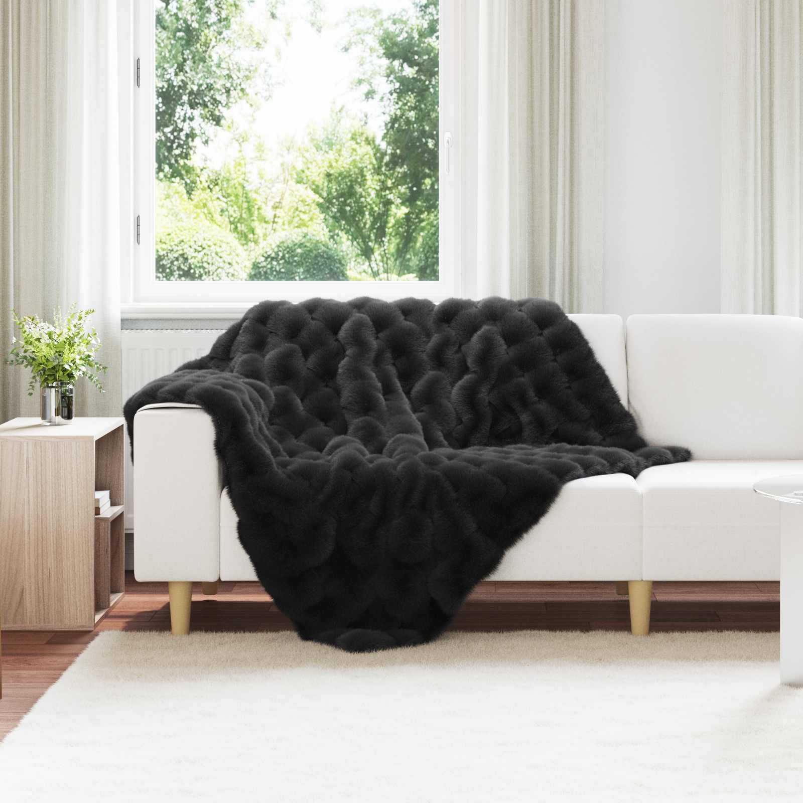 Coperta antiscivolo in sintetica di coniglio Olite 4 pcs Nero
