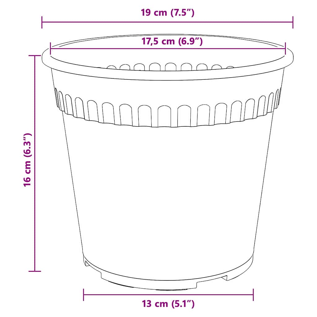 Vaso Rotondo per Fiori 6 pcs Nero Ø 19 x 16 cm Plastica