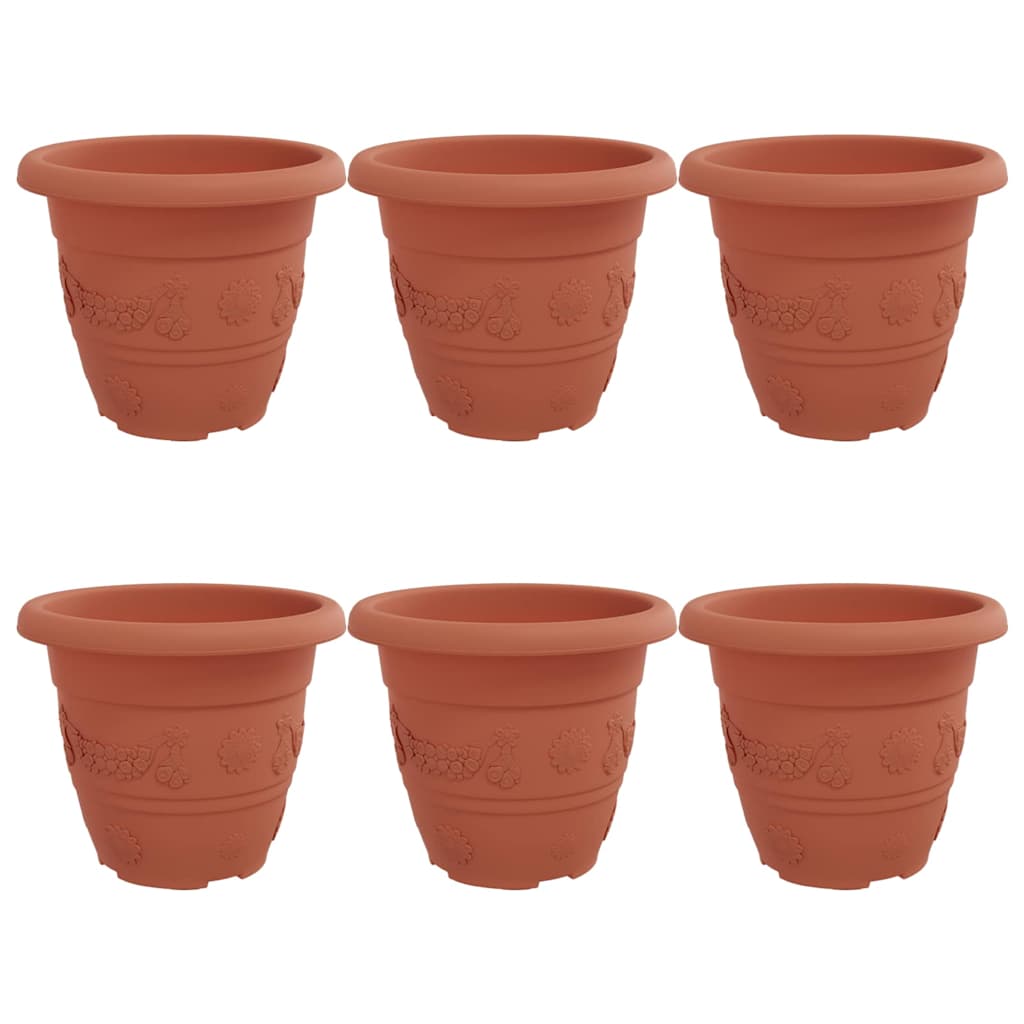 Vaso Rotondo per Fiori 6 pcs Rosso Mattone Ø 22 x 18 cm