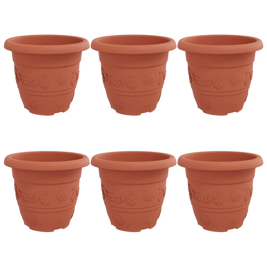 Vaso Rotondo per Fiori 6 pcs Rosso Mattone Ø 30 x 25 cm