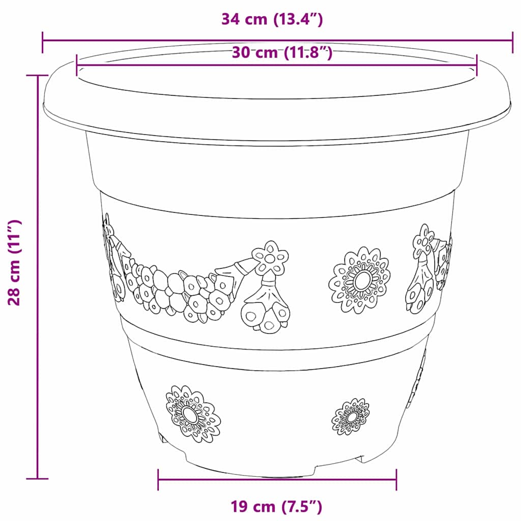 Vaso Rotondo per Fiori 6 pcs Rosso Mattone Ø 34 x 28 cm