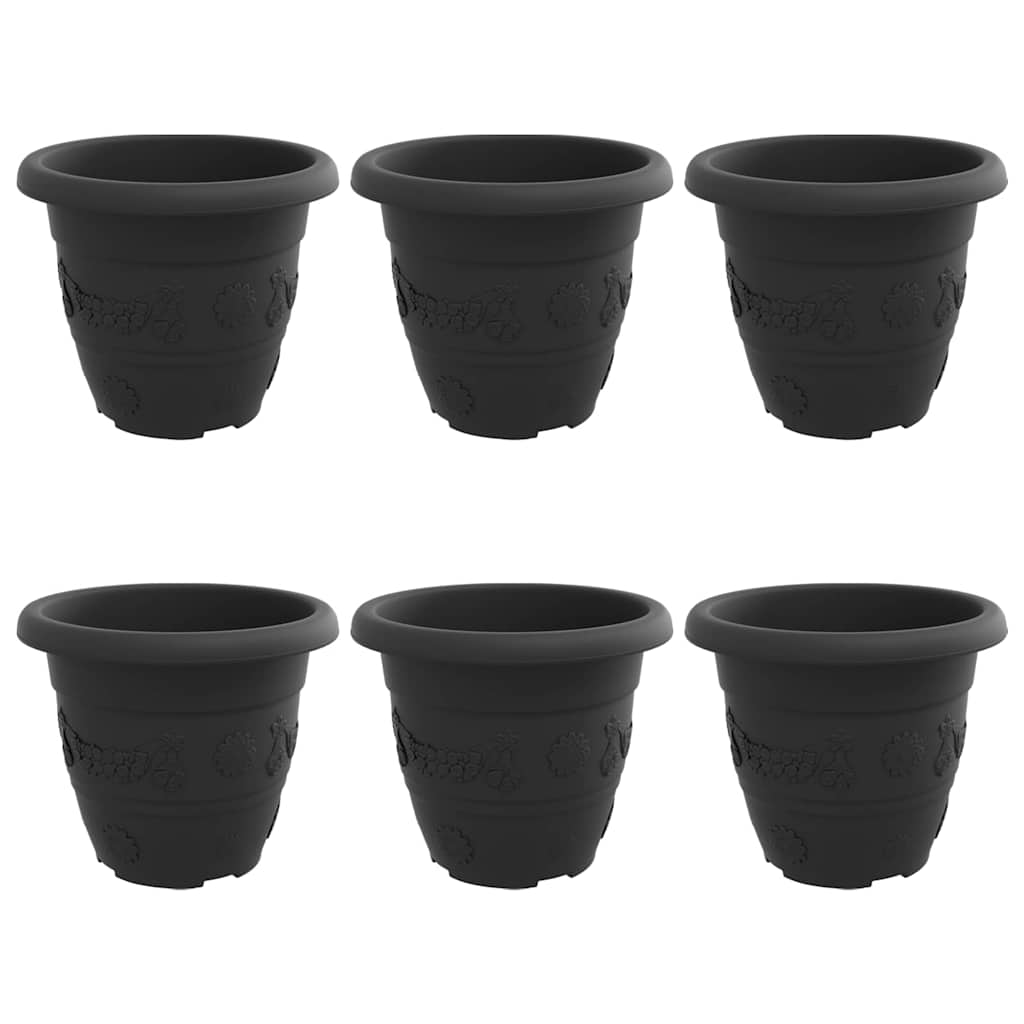 Vaso Rotondo per Fiori 6 pcs Nero Ø 22 x 18 cm Plastica