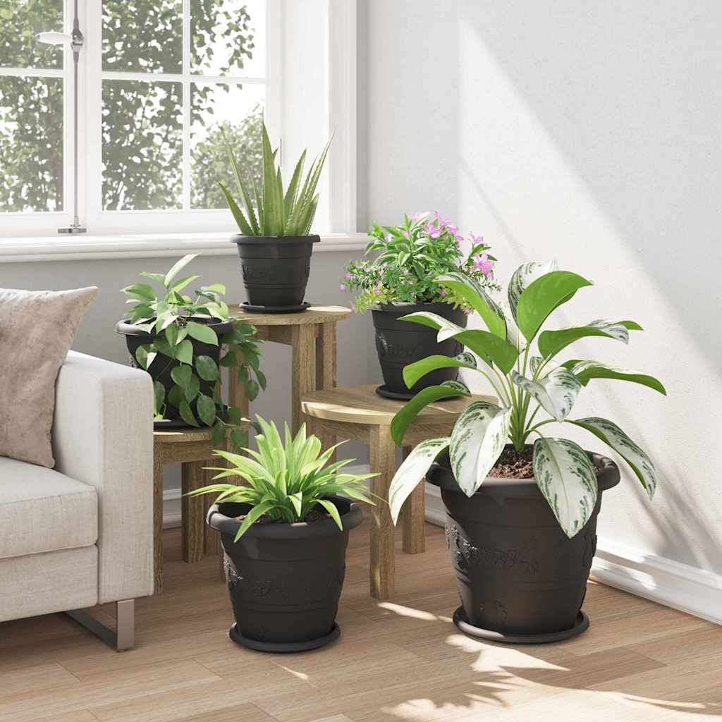 Vaso Rotondo per Fiori 6 pcs Nero Ø 30 x 25 cm Plastica