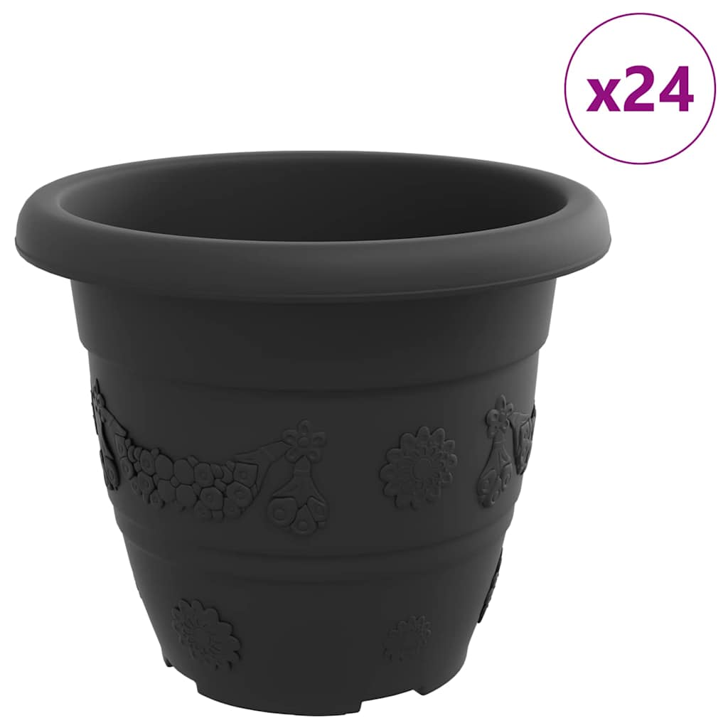 Vaso Rotondo per Fiori 24 pcs Nero Ø 22 x 18 cm Plastica