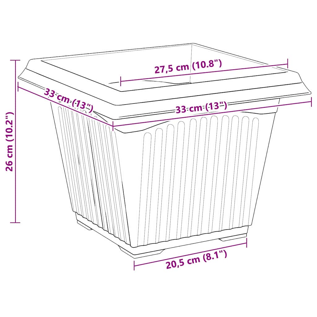 Vaso quadrato per fiori 6 pcs Nero 33 x 33 x 26 cm Plastica