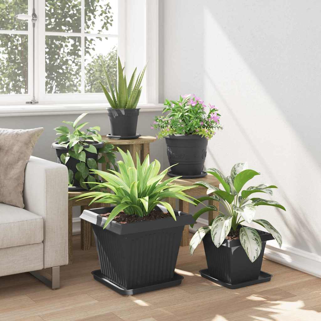 Vaso quadrato per fiori 6 pcs Nero 38 x 38 x 30 cm Plastica
