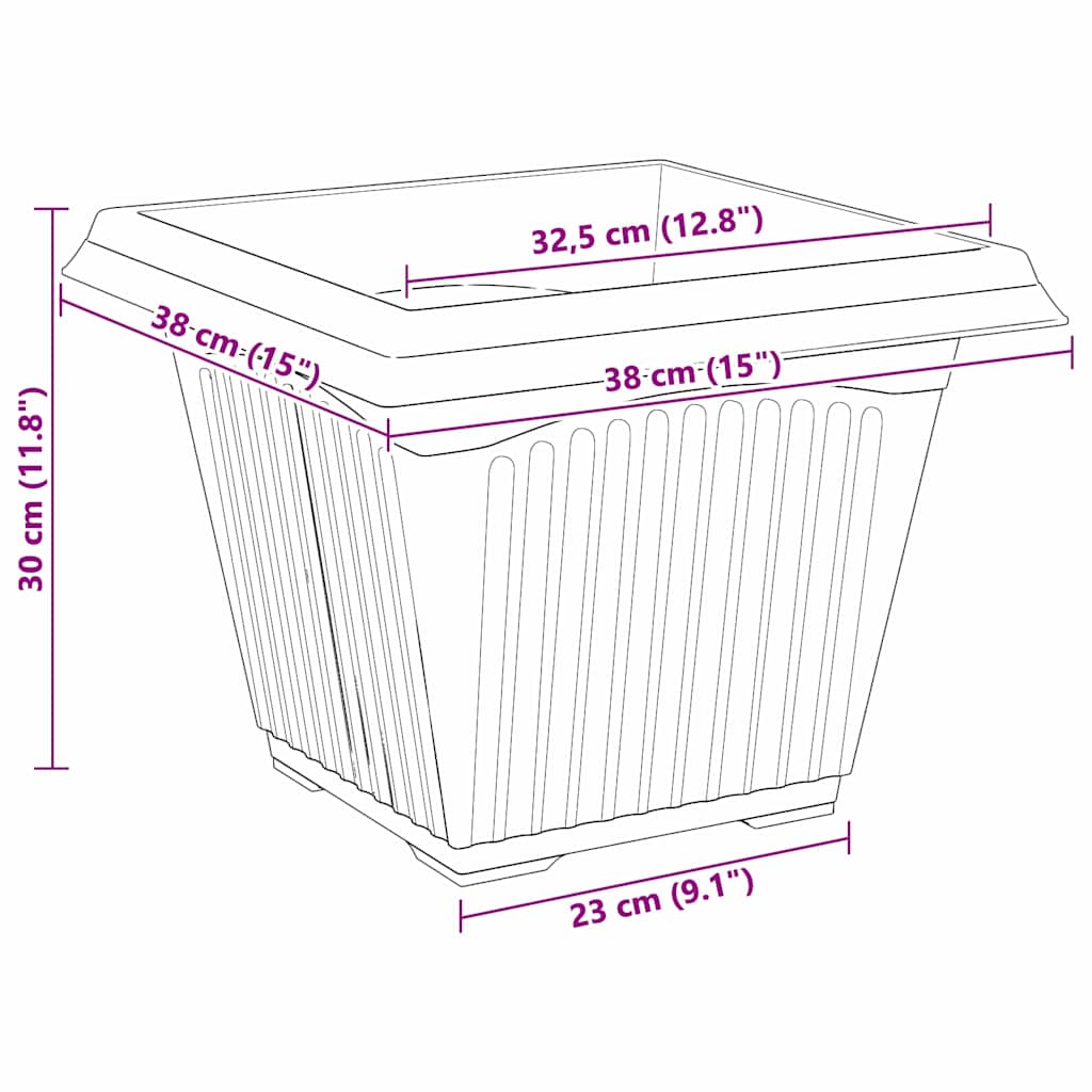Vaso quadrato per fiori 6 pcs Nero 38 x 38 x 30 cm Plastica