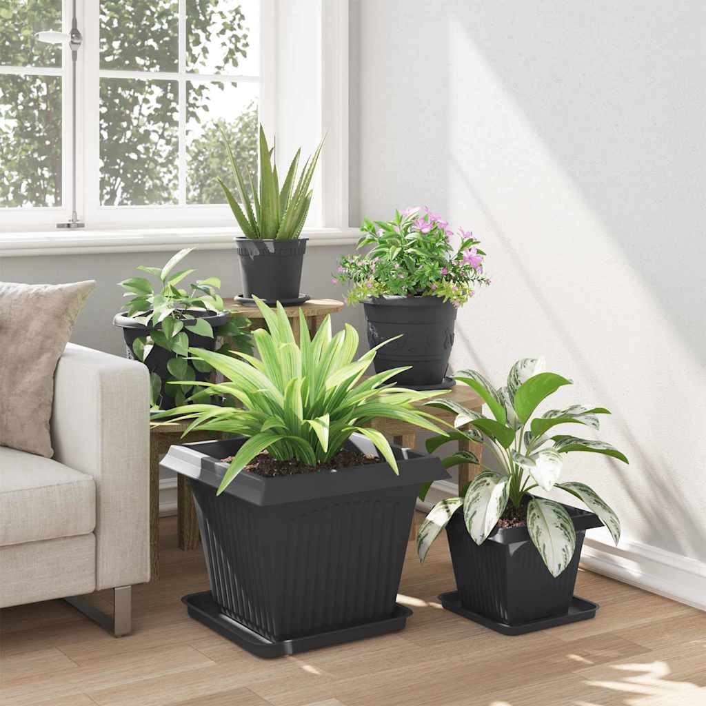Vaso quadrato per fiori 6 pcs Nero 43 x 43 x 33,5 cm Plastica
