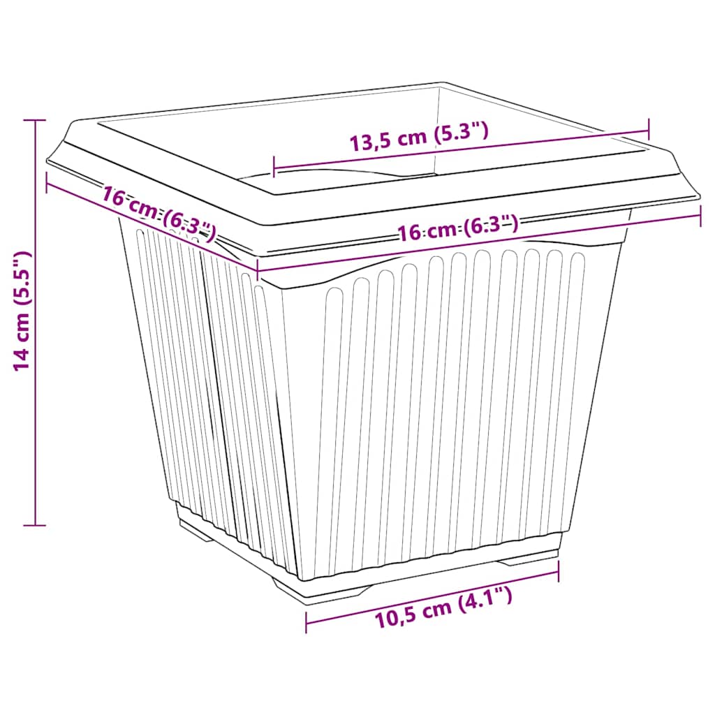 Vaso quadrato per fiori 24 pcs Rosso Mattone 16 x 16 x 14 cm