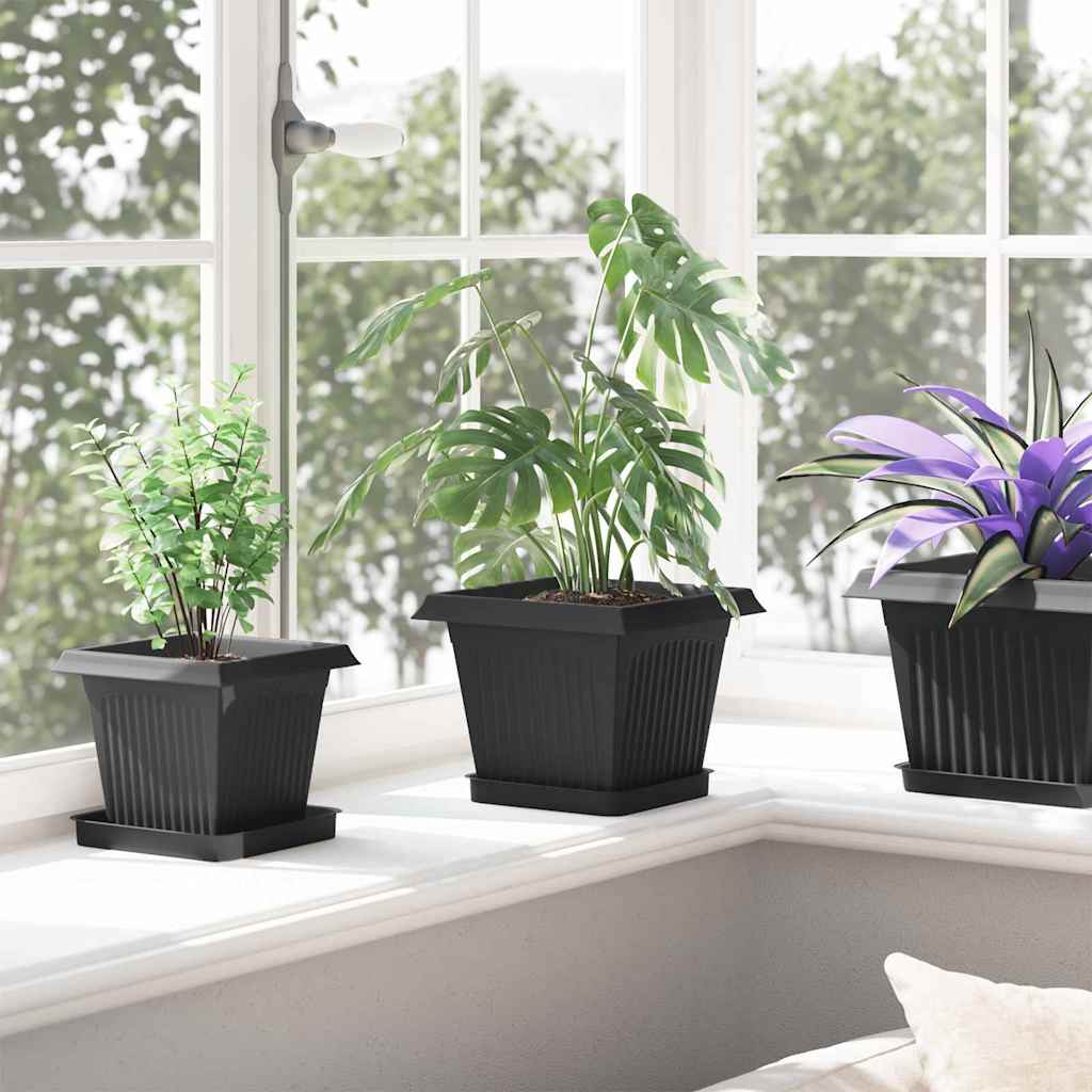 Vaso quadrato per fiori 24 pcs Nero 20 x 20 x 16 cm Plastica