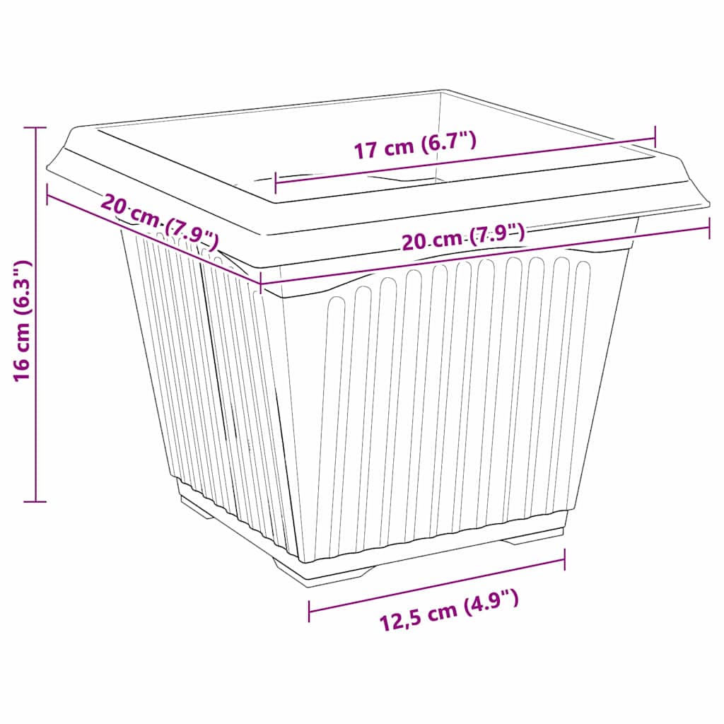 Vaso quadrato per fiori 24 pcs Nero 20 x 20 x 16 cm Plastica