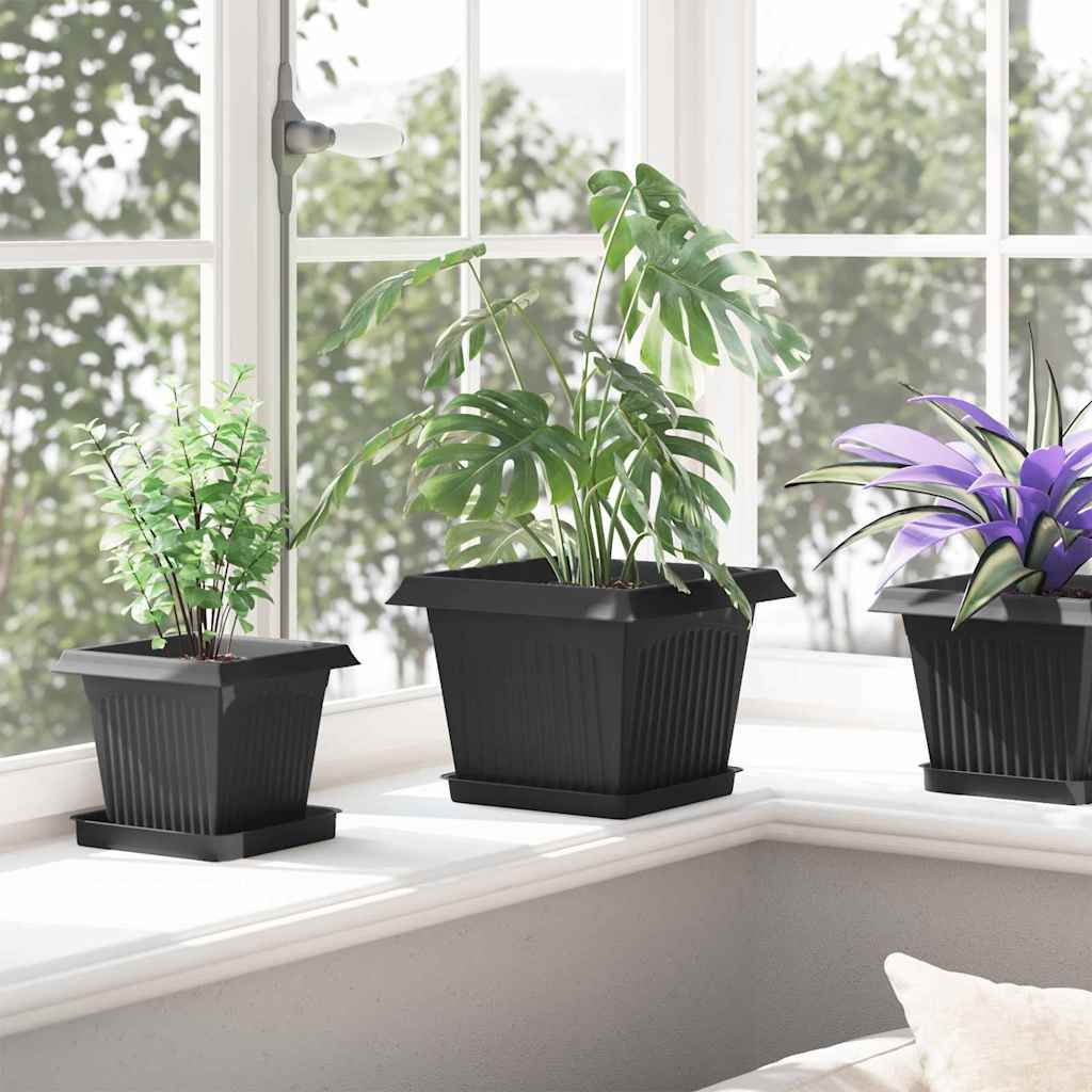Vaso quadrato per fiori 24 pcs Nero 23 x 23 x 17,5 cm Plastica