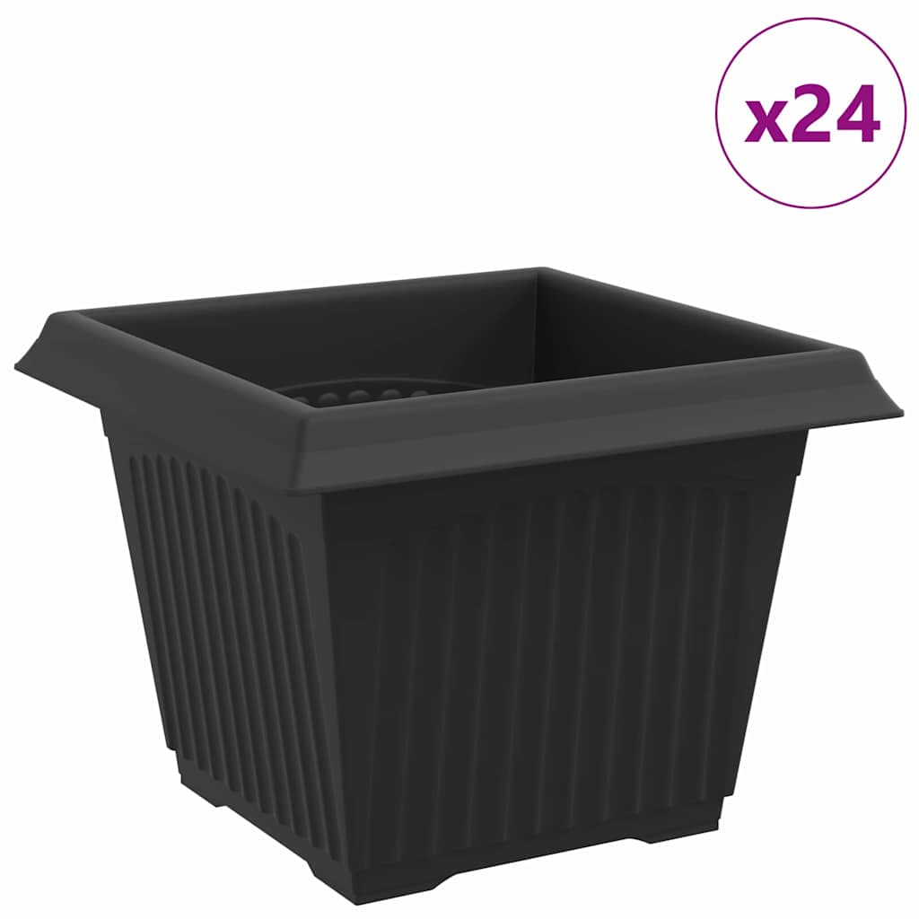 Vaso quadrato per fiori 24 pcs Nero 23 x 23 x 17,5 cm Plastica