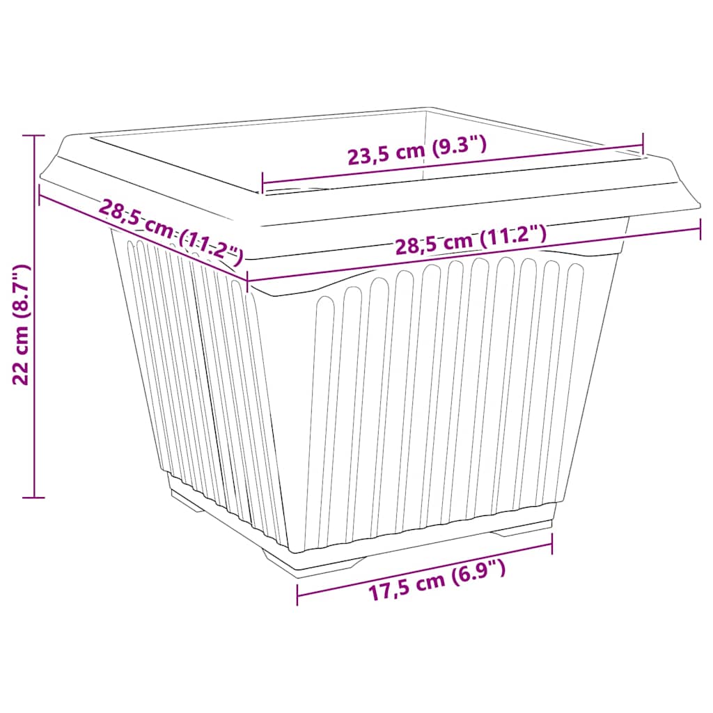 Vaso quadrato per fiori 24 pcs Nero 28,5 x 28,5 x 22 cm