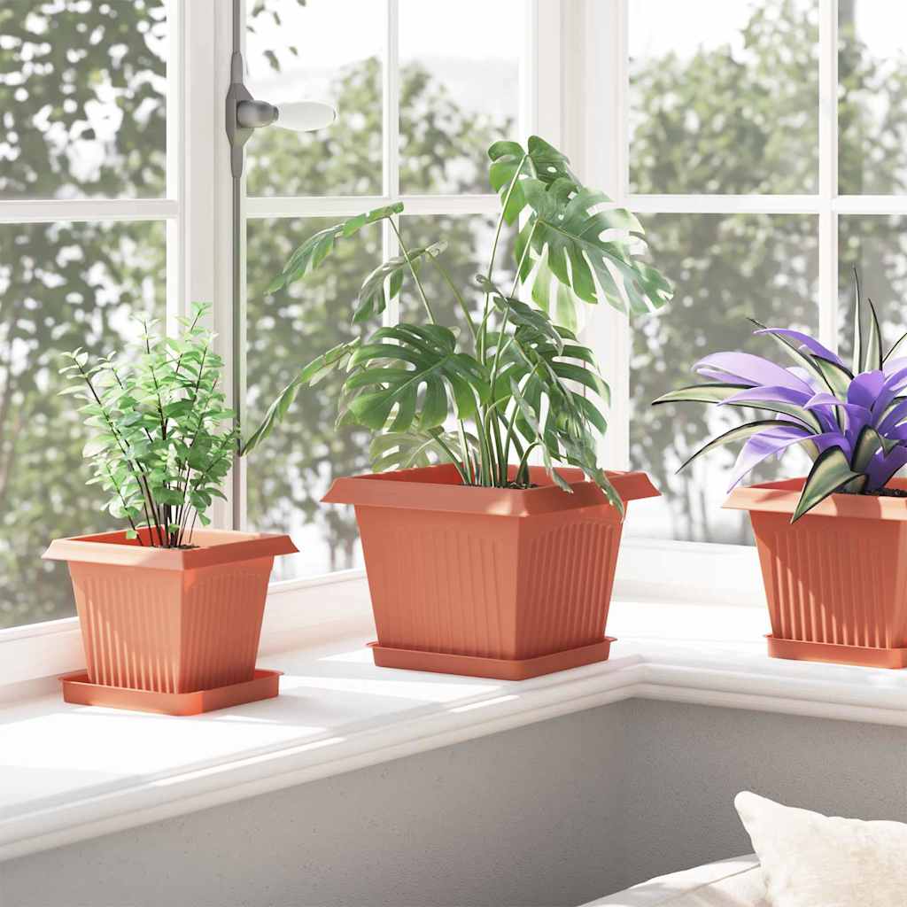 Vassoio Quadrato per Fiori 6 pcs Rosso Mattone 18 x 18 x 2 cm