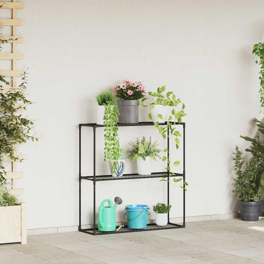 Supporto per piante a 3 livelli Nero 100 x 32 x 102 cm Acciaio