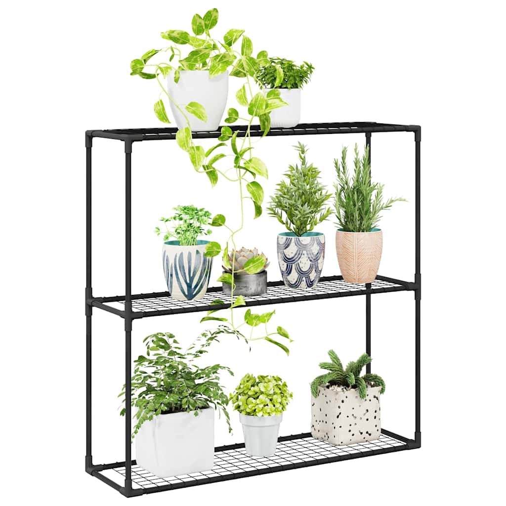 Supporto per piante a 3 livelli Nero 100 x 32 x 102 cm Acciaio