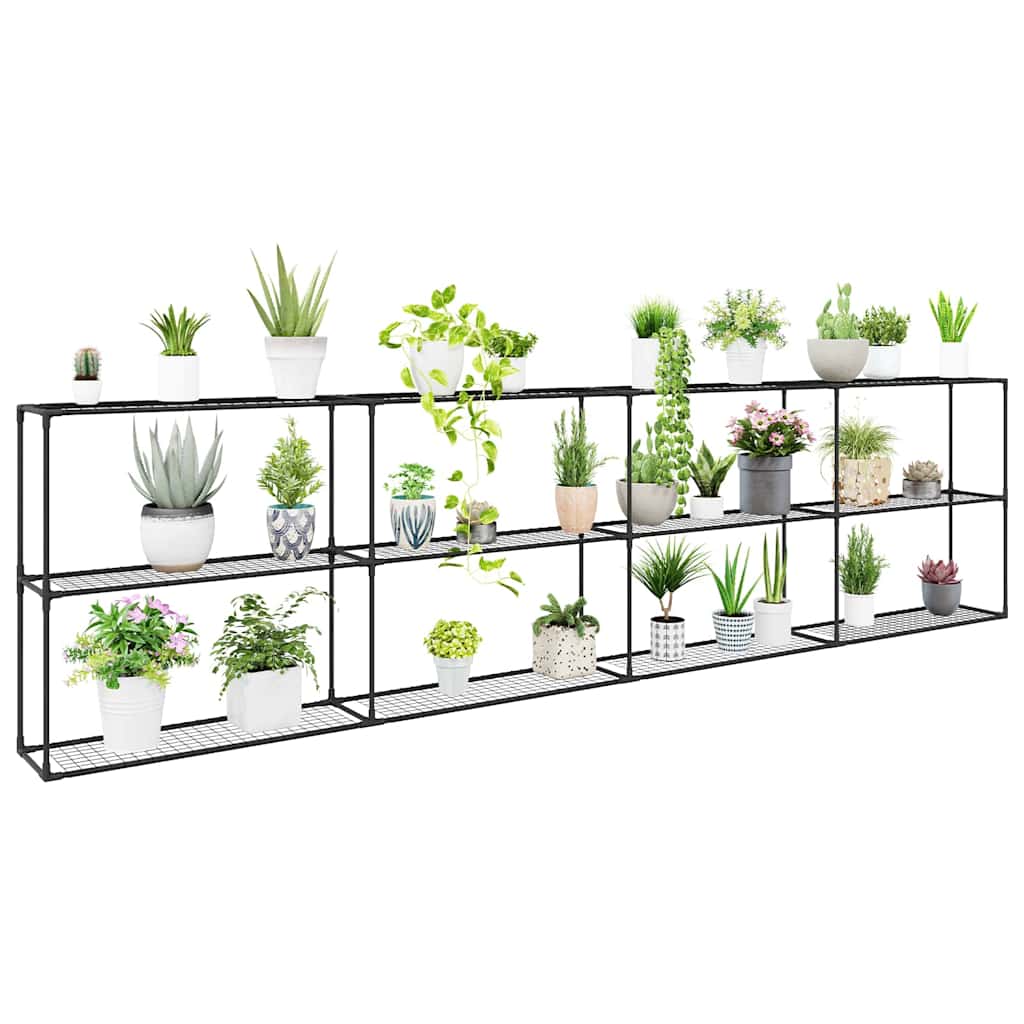 Supporto per piante a 3 livelli Nero 400 x 32 x 104 cm Acciaio