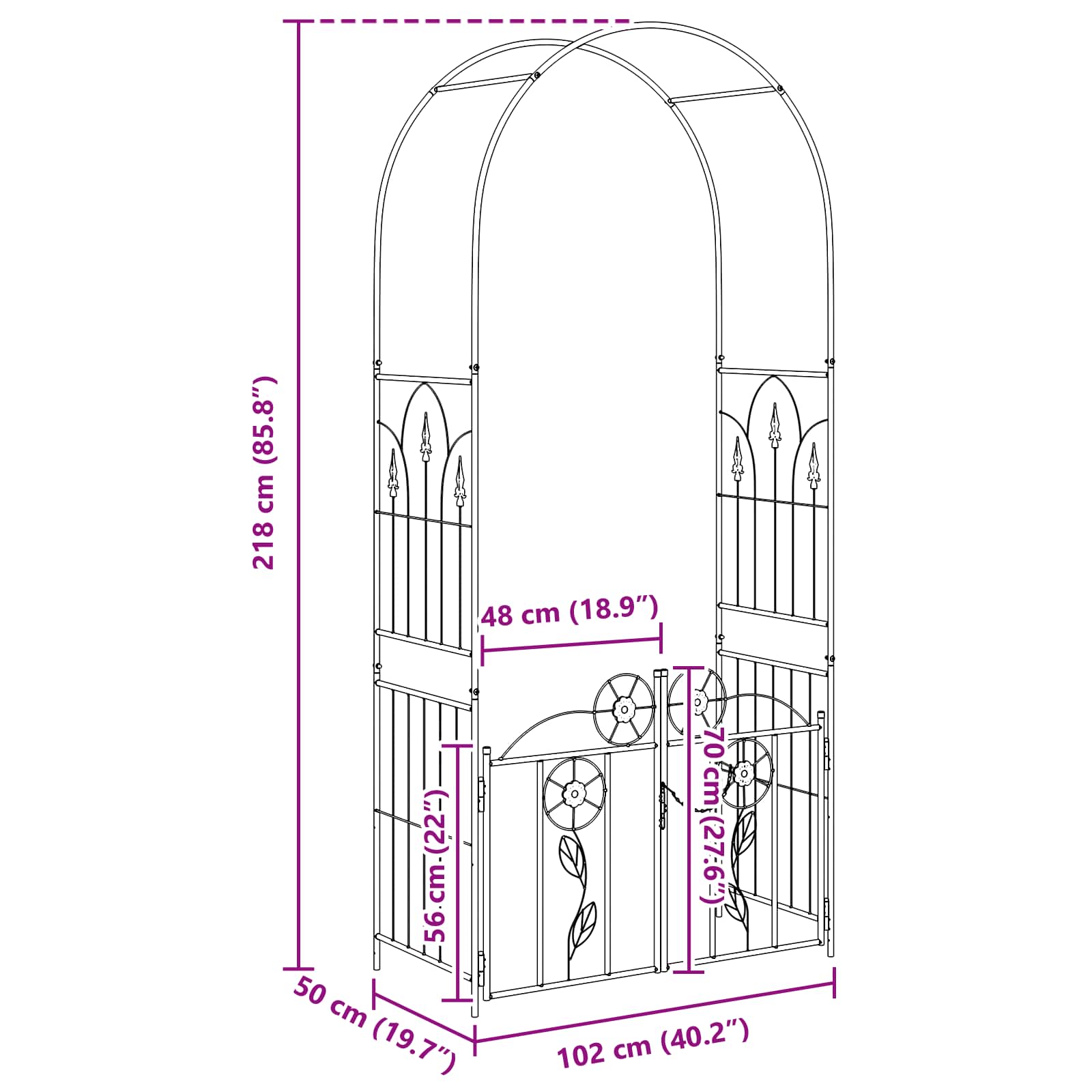 Arco da Giardino con blocco Nero 102 x 50 x 218 cm