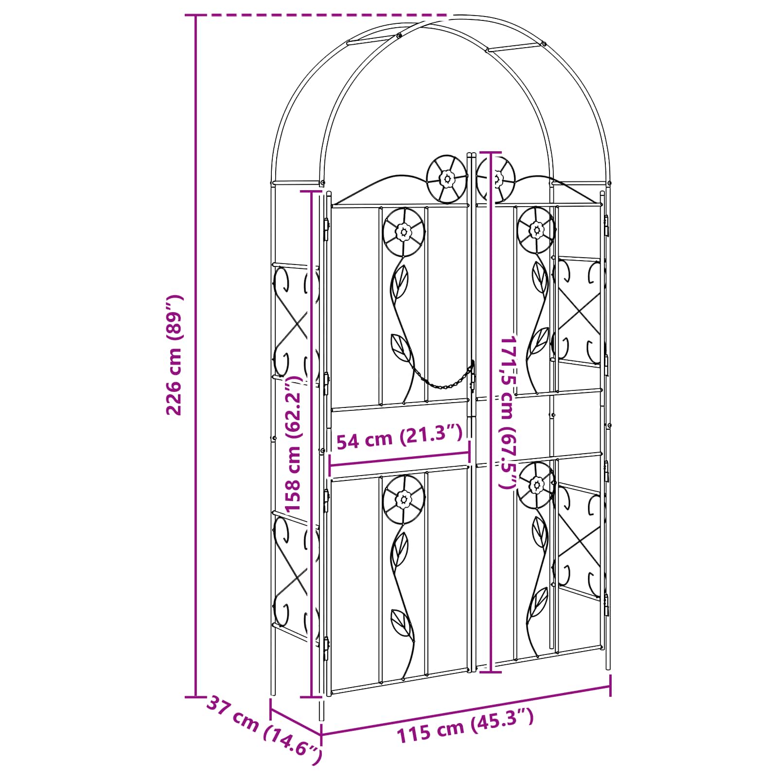 Arco da Giardino Tinta unita Nero 115 x 37 x 226 cm