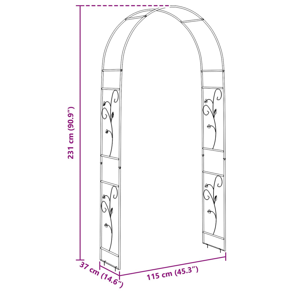 Arco da Giardino Floreale Nero 115 x 37 x 231 cm