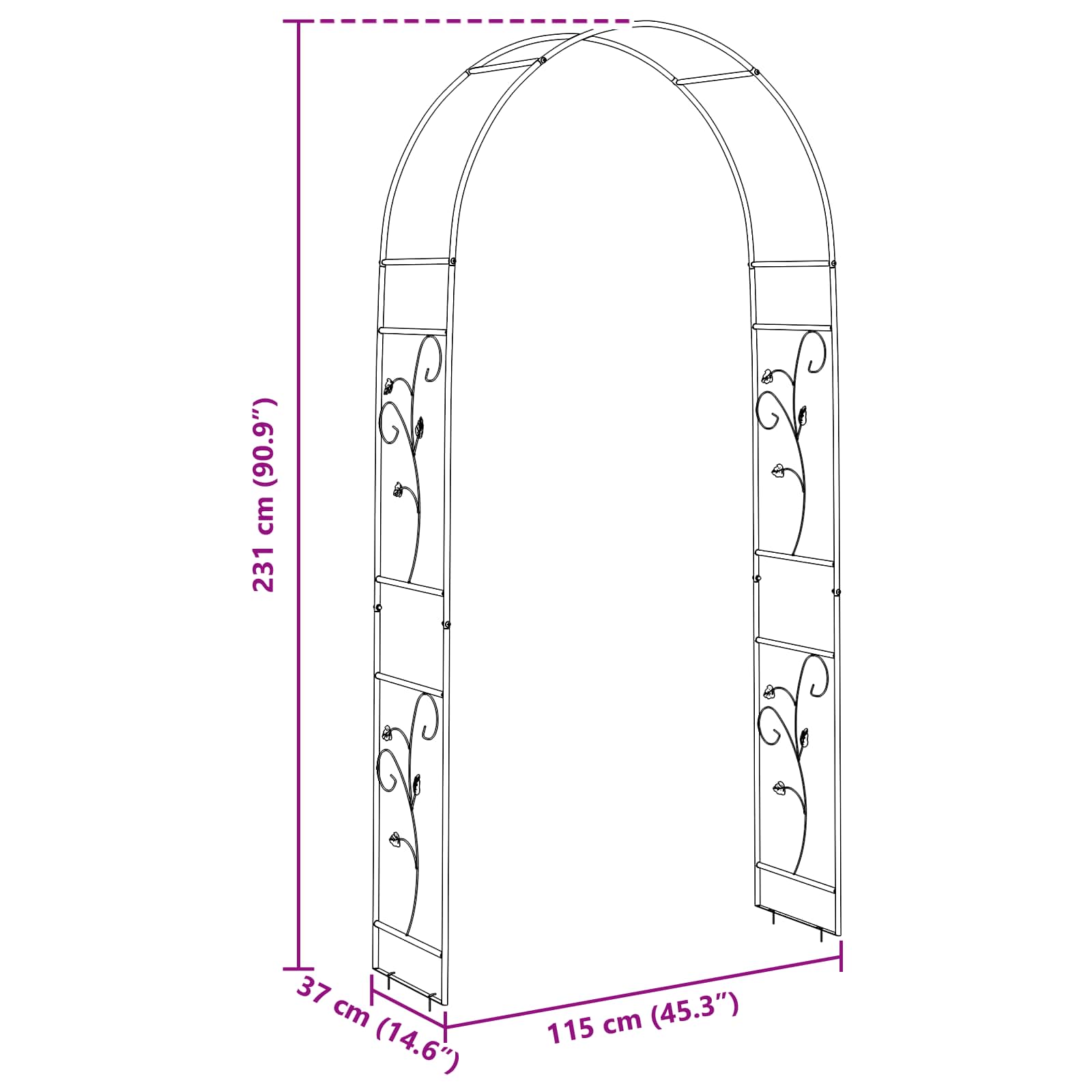 Arco da Giardino Floreale Nero 115 x 37 x 231 cm
