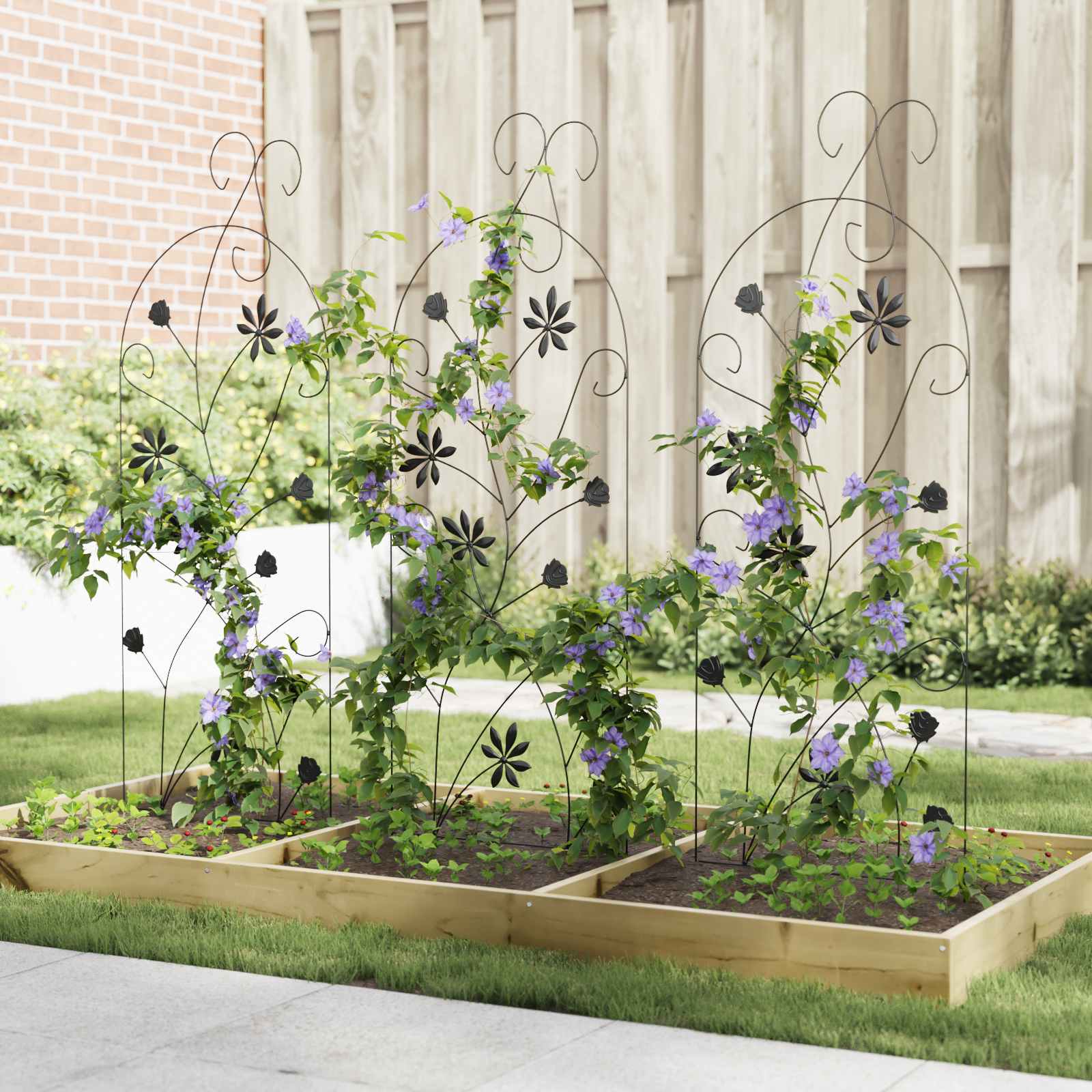 Recinzione per Giardino 3 pcs Nero 112 x 39,5 cm Acciaio