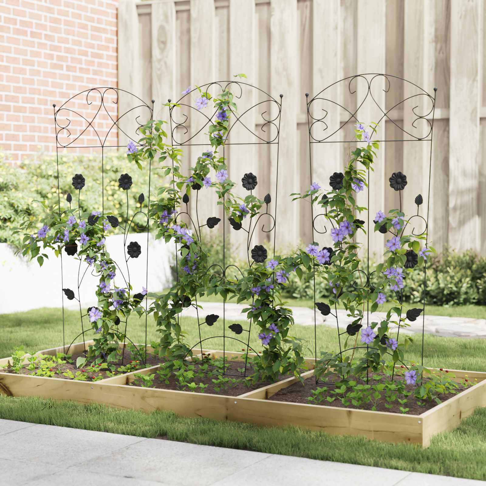 Recinzione per Giardino 3 pcs Nero 110,5 x 42,5 cm Acciaio
