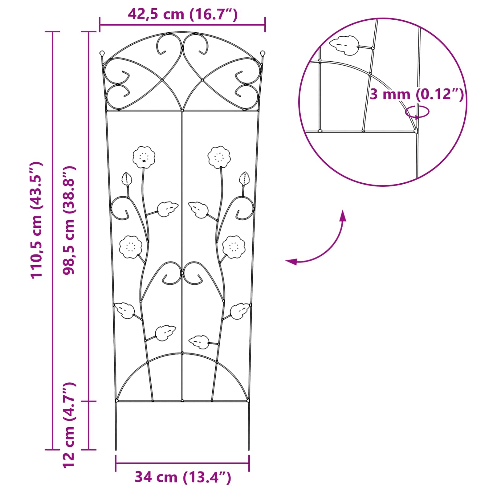 Recinzione per Giardino 3 pcs Verde 110,5 x 42,5 cm Acciaio