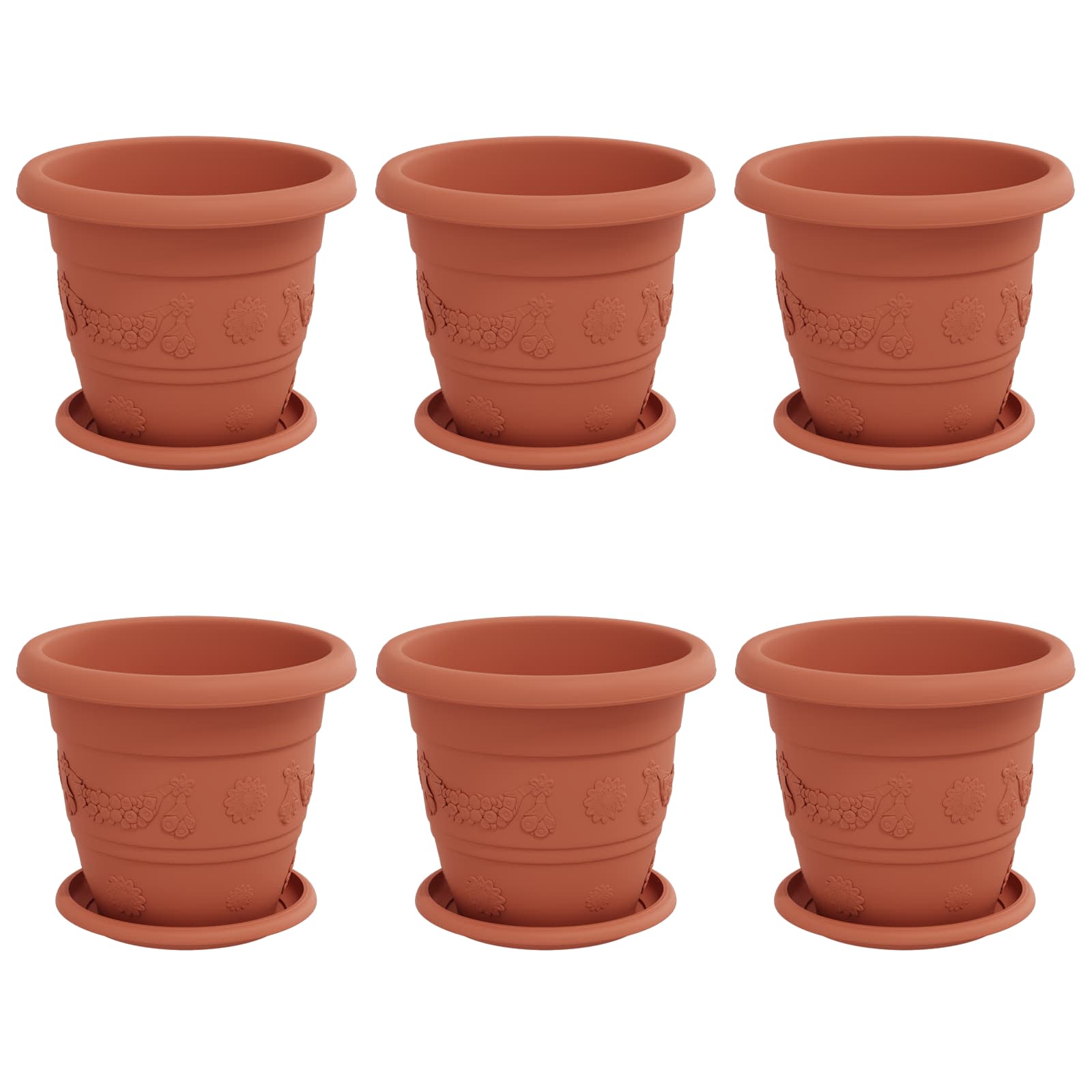 Vasi per Piante 6 pcs Rosso Mattone Ø 22 x 18 cm Plastica